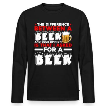 La différence entre une bière et votre opinion 2 - T-shirt manches longues Premium bio Homme - noir - Devant - Nico (187cm)