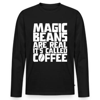 Magic Beans Are Real, It's Called Coffee - Men's Premium Organic Long Sleeve Shirt - black - Front - Nico (187cm)