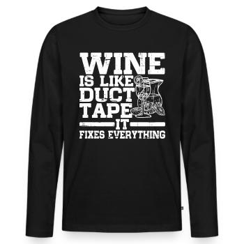 Wine Is Like Duct Tape It Fixes Everything 3 - Männer Premium Bio Langarmshirt - Schwarz - Vorne - Nico (187cm)