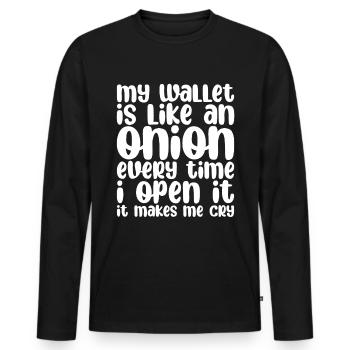 Mon portefeuille est comme un oignon 1 - T-shirt manches longues Premium bio Homme - noir - Devant - Nico (187cm)