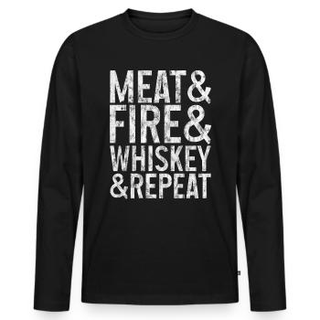 Meat And Fire And Whiskey And Repeat 3 - Men's Premium Organic Long Sleeve Shirt - black - Front - Nico (187cm)