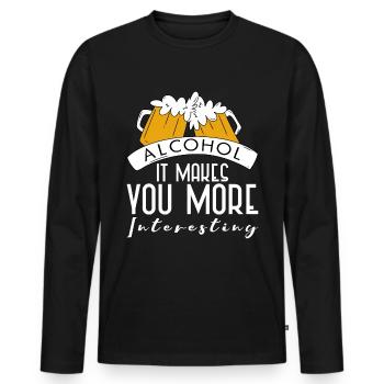 Alcohol, It Makes You More Interesting 4 - Männer Premium Bio Langarmshirt - Schwarz - Vorne - Nico (187cm)