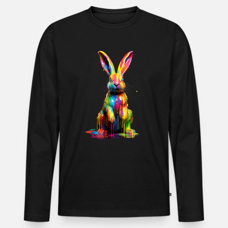 Rainbow Rabbit - Männer Premium Bio Langarmshirt - Schwarz