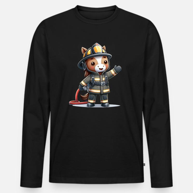 Cute Horse Firefighter - Männer Premium Bio Langarmshirt - Schwarz