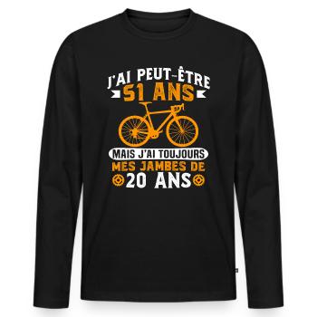 Anniversaire 51 ans pour un cycliste cadeau vélo - T-shirt manches longues Premium bio Homme - noir - Devant - Nico (187cm)