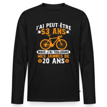 Anniversaire 53 ans pour un cycliste cadeau vélo - T-shirt manches longues Premium bio Homme - noir - Devant - Nico (187cm)