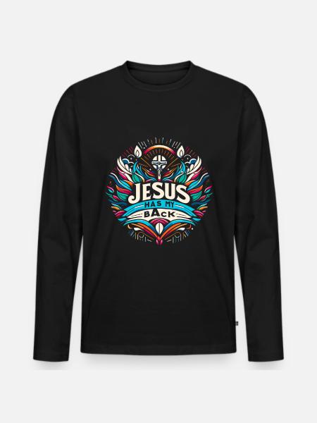 Jesus Has My Back 27 - Männer Premium Bio Langarmshirt - Schwarz