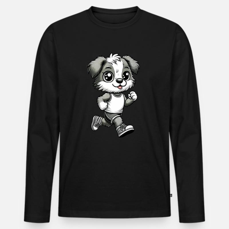 Cute Marathon Runner Dog - Männer Premium Bio Langarmshirt - Schwarz