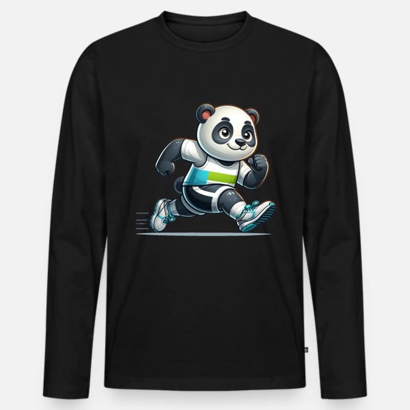 Cute Marathon Runner Panda - Männer Premium Bio Langarmshirt - Schwarz