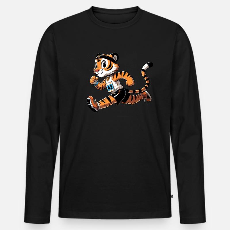 Cute Marathon Runner Tiger - Männer Premium Bio Langarmshirt - Schwarz