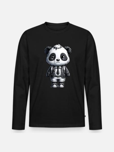 Cute Schoolboy Panda - Men's Premium Organic Long Sleeve Shirt - black
