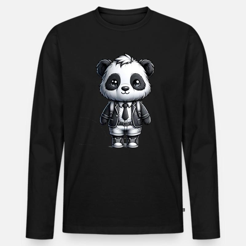 Cute Schoolboy Panda - Männer Premium Bio Langarmshirt - Schwarz