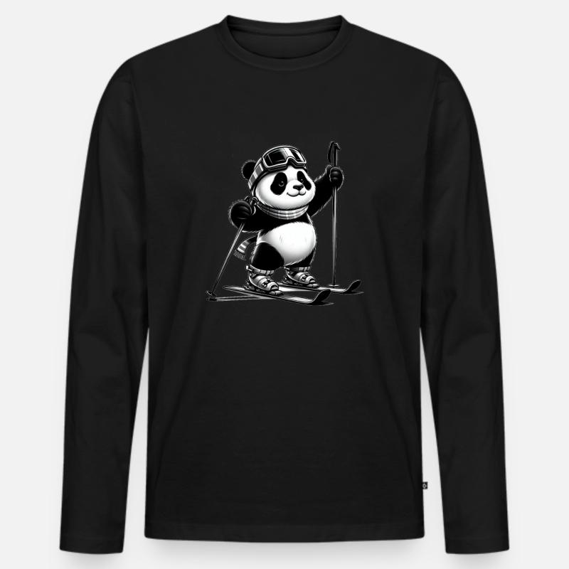 Cute Skier Panda - Männer Premium Bio Langarmshirt - Schwarz