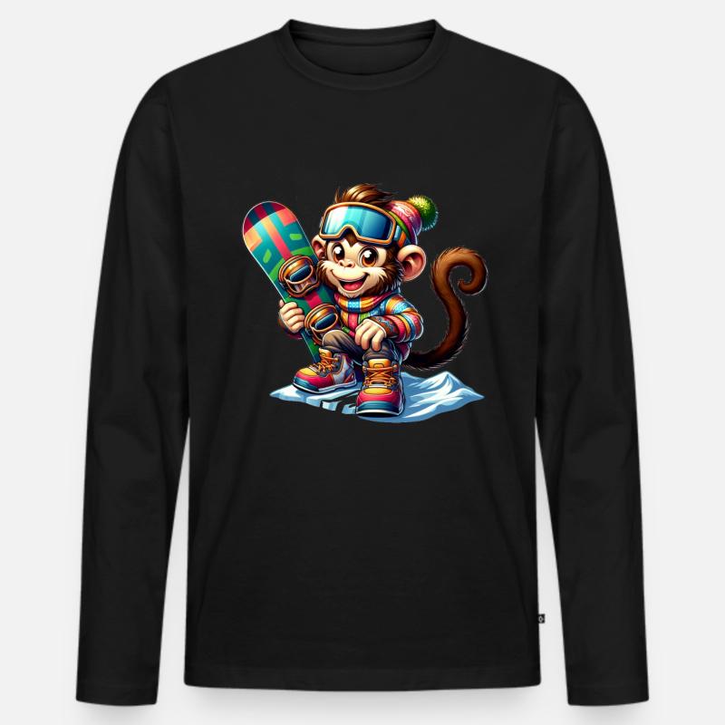 Cute Snowboarder Monkey - Männer Premium Bio Langarmshirt - Schwarz