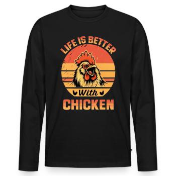 La vie est meilleure avec un poulet avec un coq drôle - T-shirt manches longues Premium bio Homme - noir - Devant - Nico (187cm)