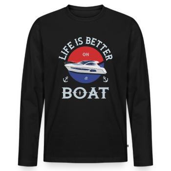 Boot - Männer Premium Bio Langarmshirt - Schwarz - Vorne - Nico (187cm)