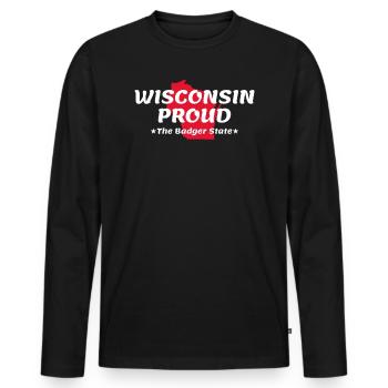 Wisconsin Proud State Devise The Badger State print - T-shirt manches longues Premium bio Homme - noir - Devant - Nico (187cm)
