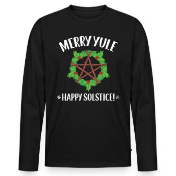 Wiccan Merry Yule Winter Solstice print - T-shirt manches longues Premium bio Homme - noir - Devant - Nico (187cm)