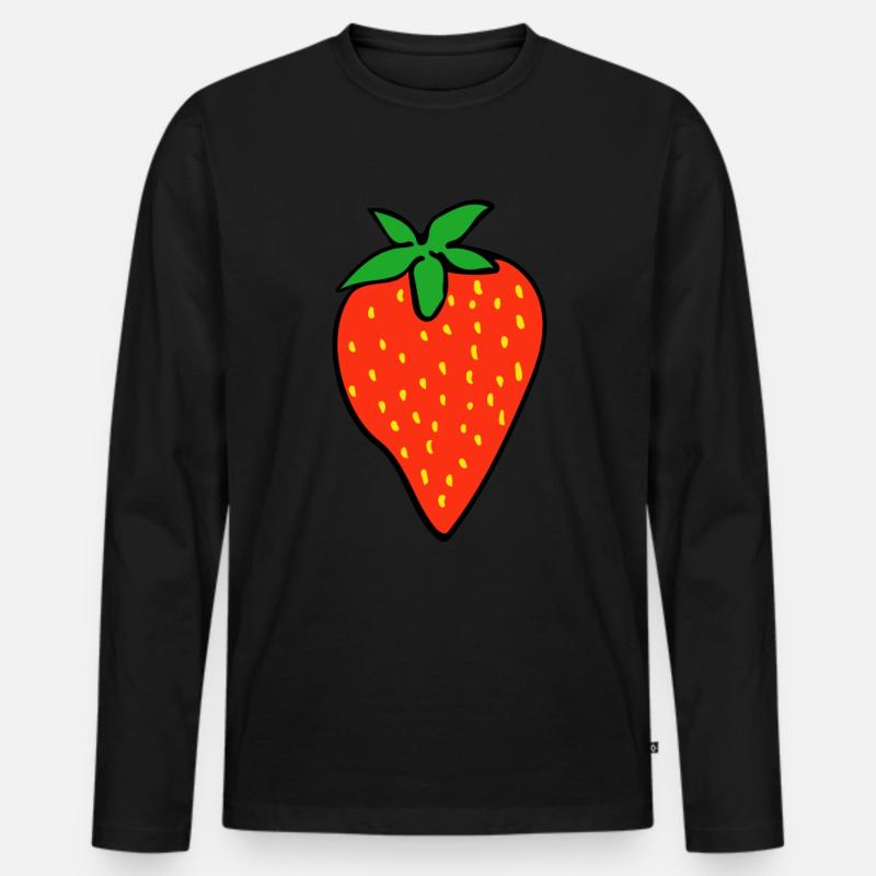 Erdbeere - Männer Premium Bio Langarmshirt - Schwarz