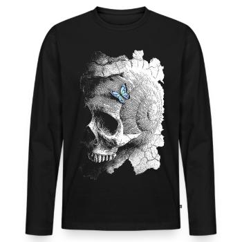 Crâne et papillon - T-shirt manches longues Premium bio Homme - noir - Devant - Nico (187cm)