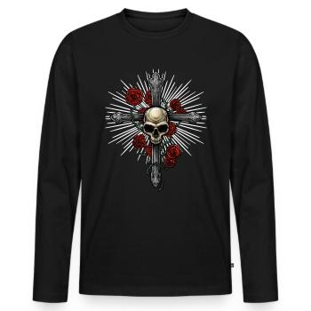 Croix de la tête de mort | Roses Mort Religion Musique Épines - T-shirt manches longues Premium bio Homme - noir - Devant - Nico (187cm)