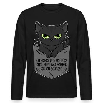 Je n’apporte aucun malheur - la vie était déjà de la merde - T-shirt manches longues Premium bio Homme - noir - Devant - Nico (187cm)