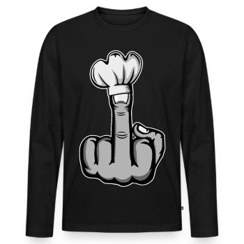 Doigt du milieu Stinky Finger chapeau de chef Design - T-shirt manches longues Premium bio Homme - noir - Devant - Nico (187cm)