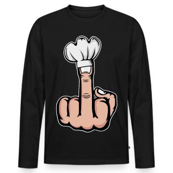 Mittelfinger Stinkefinger Kochmütze Design - Männer Premium Bio Langarmshirt - Schwarz - Vorne - Nico (187cm)