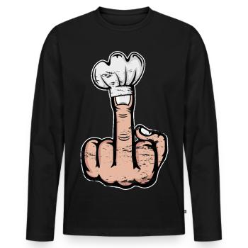 Doigt du milieu Stinky Finger chapeau de chef Design - T-shirt manches longues Premium bio Homme - noir - Devant - Nico (187cm)
