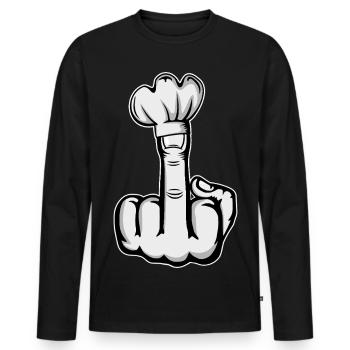 Mittelfinger Stinkefinger Kochmütze Design - Männer Premium Bio Langarmshirt - Schwarz - Vorne - Nico (187cm)