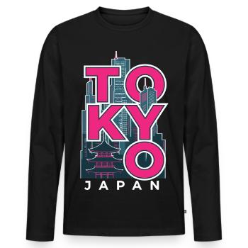 Tokyo Japon Skyline Rétro - T-shirt manches longues Premium bio Homme - noir - Devant - Nico (187cm)