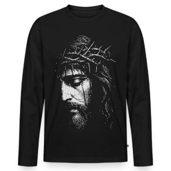 Jesus Crown of Thorns Portrait - Men's Premium Organic Long Sleeve Shirt - black - Front - Nico (187cm)