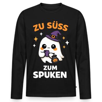 Zu süß zum Spuken – Kawaii-Geist mit Hexenhut - Männer Premium Bio Langarmshirt - Schwarz - Vorne - Nico (187cm)