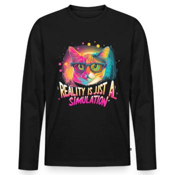 Vaporwave Bunt 80er Katze - Männer Premium Bio Langarmshirt - Schwarz - Vorne - Nico (187cm)