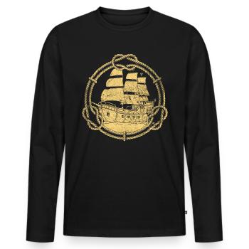 Ship Sailing Boat Boat Pirate Piracy Retro - Men's Premium Organic Long Sleeve Shirt - black - Front - Nico (187cm)
