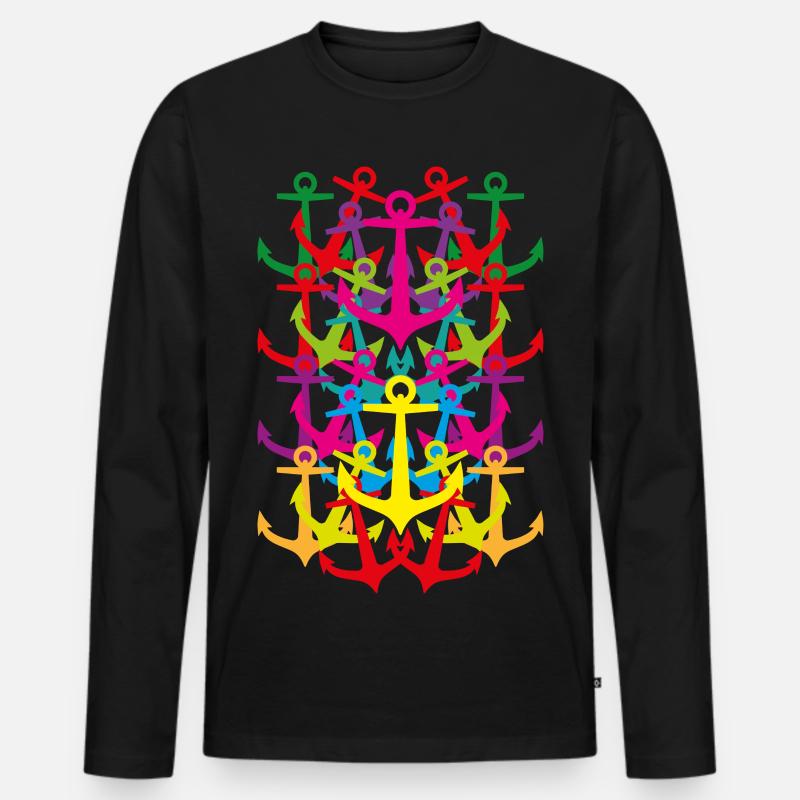 01 Muster Anker Pop Art - Männer Premium Bio Langarmshirt - Schwarz