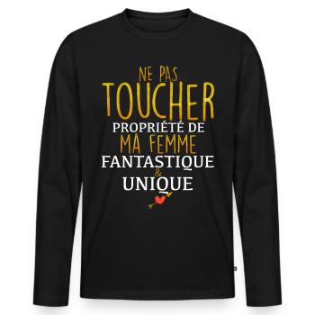 Ne Pas Toucher Propriété De Ma Femme - T-shirt manches longues Premium bio Homme - noir - Devant - Nico (187cm)