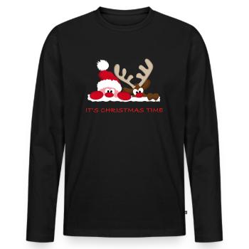 It's Christmas Time - Frohe Weihnachten - Männer Premium Bio Langarmshirt - Schwarz - Vorne - Nico (187cm)