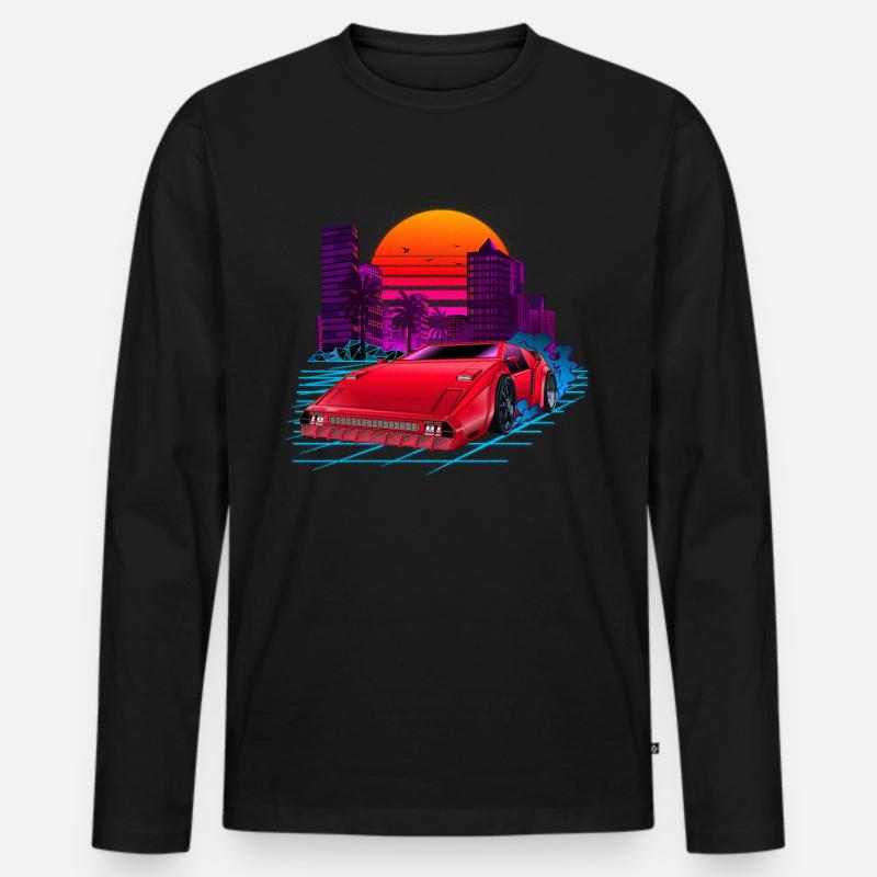 80s Synthwave Retro Car - Männer Premium Bio Langarmshirt - Schwarz