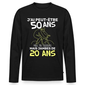 Anniversaire 50 ans homme cycliste Fan de vélo - T-shirt manches longues Premium bio Homme - noir - Devant - Nico (187cm)