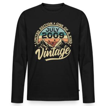 Born in July 2009 Born in July 2009 Born in July 2009 - Men's Premium Organic Long Sleeve Shirt - black - Front - Nico (187cm)
