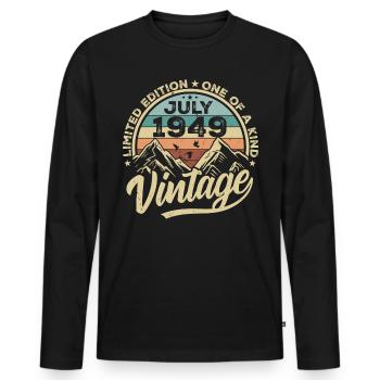 Born in July 1949 Born in July 1949 Born in July 1949 - Men's Premium Organic Long Sleeve Shirt - black - Front - Nico (187cm)