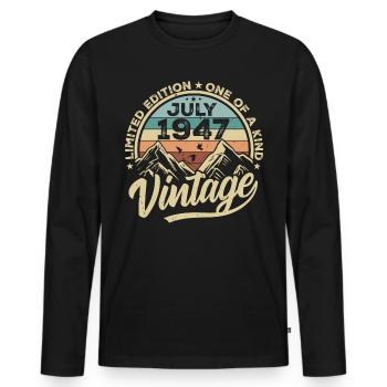Born in July 1947 Born in July 1947 Born in July 1947 - Men's Premium Organic Long Sleeve Shirt - black - Front - Nico (187cm)