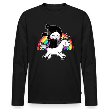 La mort est magique - Unicorn Grim Reaper Rainbow - T-shirt manches longues Premium bio Homme - noir - Devant - Nico (187cm)