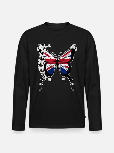 Schmetterling Union Jack - Männer Premium Bio Langarmshirt - Schwarz