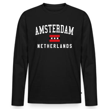 Souvenir d'Amsterdam - T-shirt manches longues Premium bio Homme - noir - Devant - Nico (187cm)