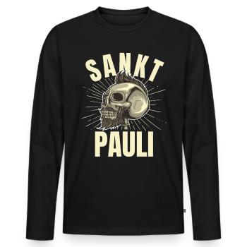 St Pauli. Éventail St pauli Éventail Paulianer Hamburger - T-shirt manches longues Premium bio Homme - noir - Devant - Nico (187cm)