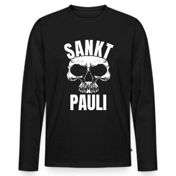 St Pauli. Éventail St pauli Éventail Paulianer Hamburger - T-shirt manches longues Premium bio Homme - noir - Devant - Nico (187cm)