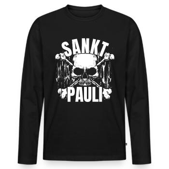 St Pauli. Éventail St pauli Éventail Paulianer Hamburger - T-shirt manches longues Premium bio Homme - noir - Devant - Nico (187cm)