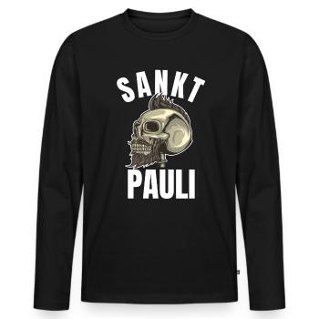 St Pauli. Éventail St pauli Éventail Paulianer Hamburger - T-shirt manches longues Premium bio Homme - noir - Devant - Nico (187cm)